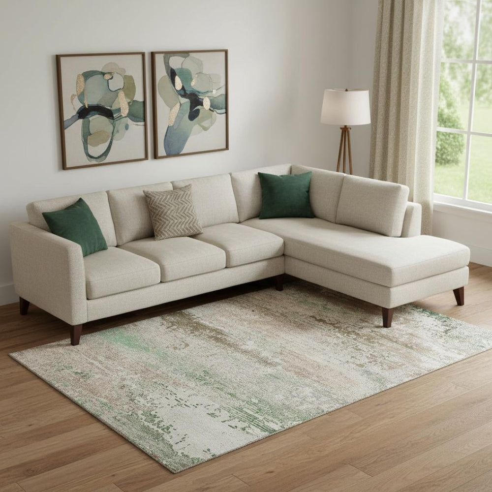 HomeRoots 10' Khaki Beige and Ivory Abstract Area Rug - Washable, UV Protected, Stain Resistant for High Traffic Areas 701087