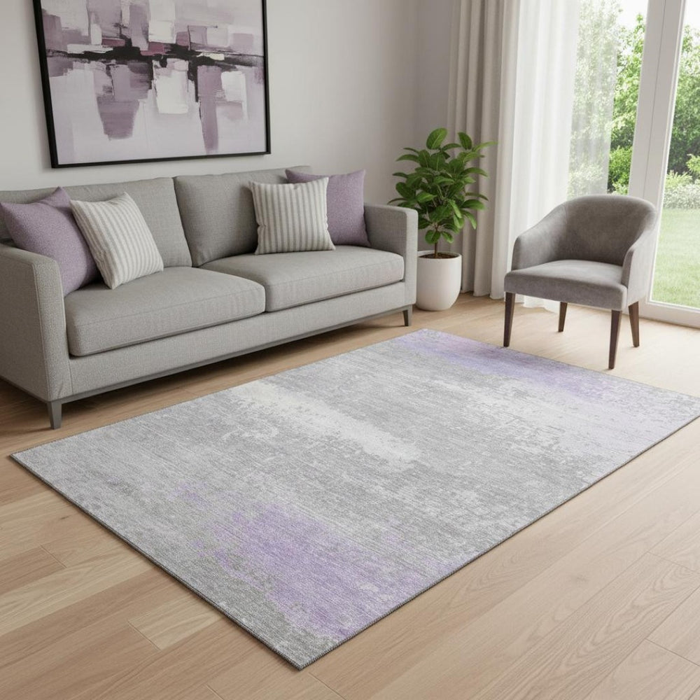 HomeRoots 5' X 8' Abstract Lavender and Ivory Area Rug – Stain Resistant, UV Protected, Non-Slip Backing! 701089