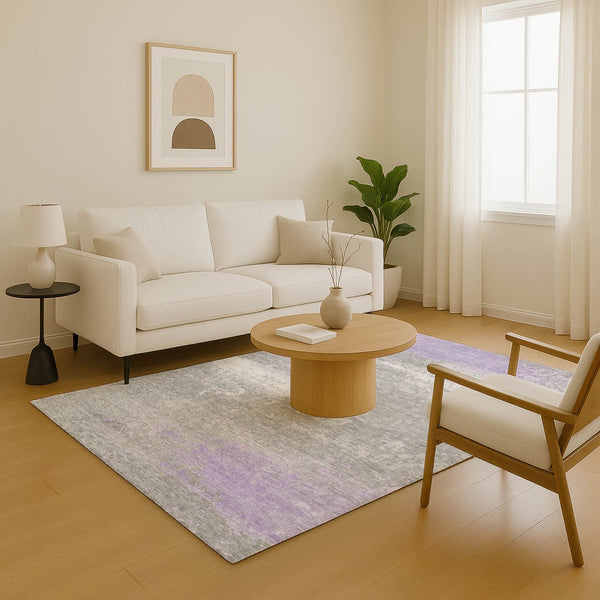 HomeRoots 5' X 8' Abstract Lavender and Ivory Area Rug – Stain Resistant, UV Protected, Non-Slip Backing! 701089