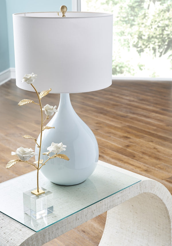 Chelsea House Underhill Blue Ceramic Lamp With Brass Accents And White Drum Shade — 32" Elegant Ambient Lighting 70109
