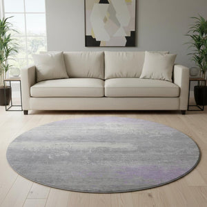 HomeRoots 8' Lavender Abstract Round Rug - Stylish, Washable, UV Protected, Kid & Pet-Friendly Home Decor 701090