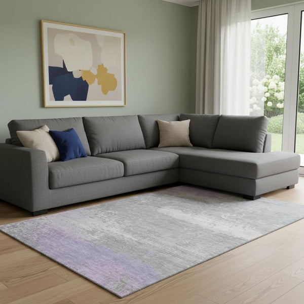 HomeRoots 8' X 10' Elegant Lavender & Ivory Abstract Washable Area Rug with UV Protection for Busy Homes 701091