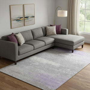 HomeRoots 10' X 14' Stylish Lavender & Ivory Abstract Washable Area Rug with UV Protection for Modern Spaces 701093