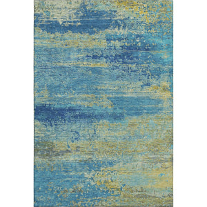 HomeRoots 8' X 10' Navy Blue & Olive Green Abstract Washable Area Rug - Stylish, Durable, UV Protected Design 701097