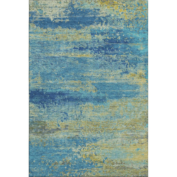 HomeRoots 8' X 10' Navy Blue & Olive Green Abstract Washable Area Rug - Stylish, Durable, UV Protected Design 701097