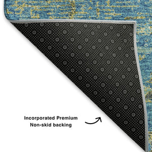 HomeRoots 8' X 10' Navy Blue & Olive Green Abstract Washable Area Rug - Stylish, Durable, UV Protected Design 701097