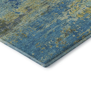 HomeRoots 8' X 10' Navy Blue & Olive Green Abstract Washable Area Rug - Stylish, Durable, UV Protected Design 701097