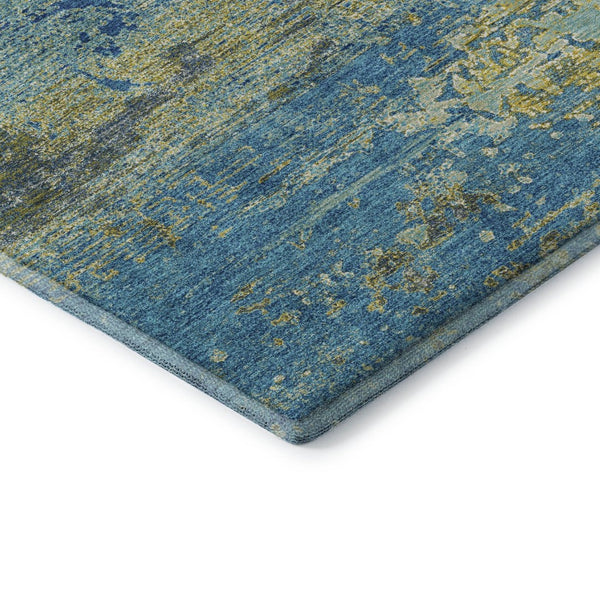 HomeRoots 8' X 10' Navy Blue & Olive Green Abstract Washable Area Rug - Stylish, Durable, UV Protected Design 701097