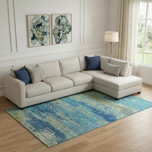 HomeRoots 9' X 12' Navy Blue & Olive Green Abstract Washable Area Rug with UV Protection for High-Traffic Areas 701098