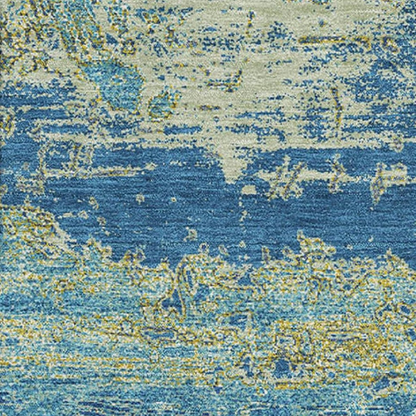 HomeRoots 9' X 12' Navy Blue & Olive Green Abstract Washable Area Rug with UV Protection for High-Traffic Areas 701098