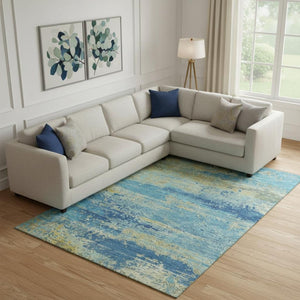 HomeRoots 10' X 14' Modern Navy Blue & Olive Green Abstract Area Rug - Washable, UV-Protected, Stain-Resistant! 701099