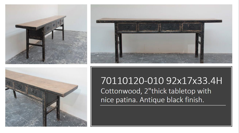 Lilys Vintage Console Table With Four Drawers Antique Black Large (Around 8Ft Size & Color Vary) 7011L-B