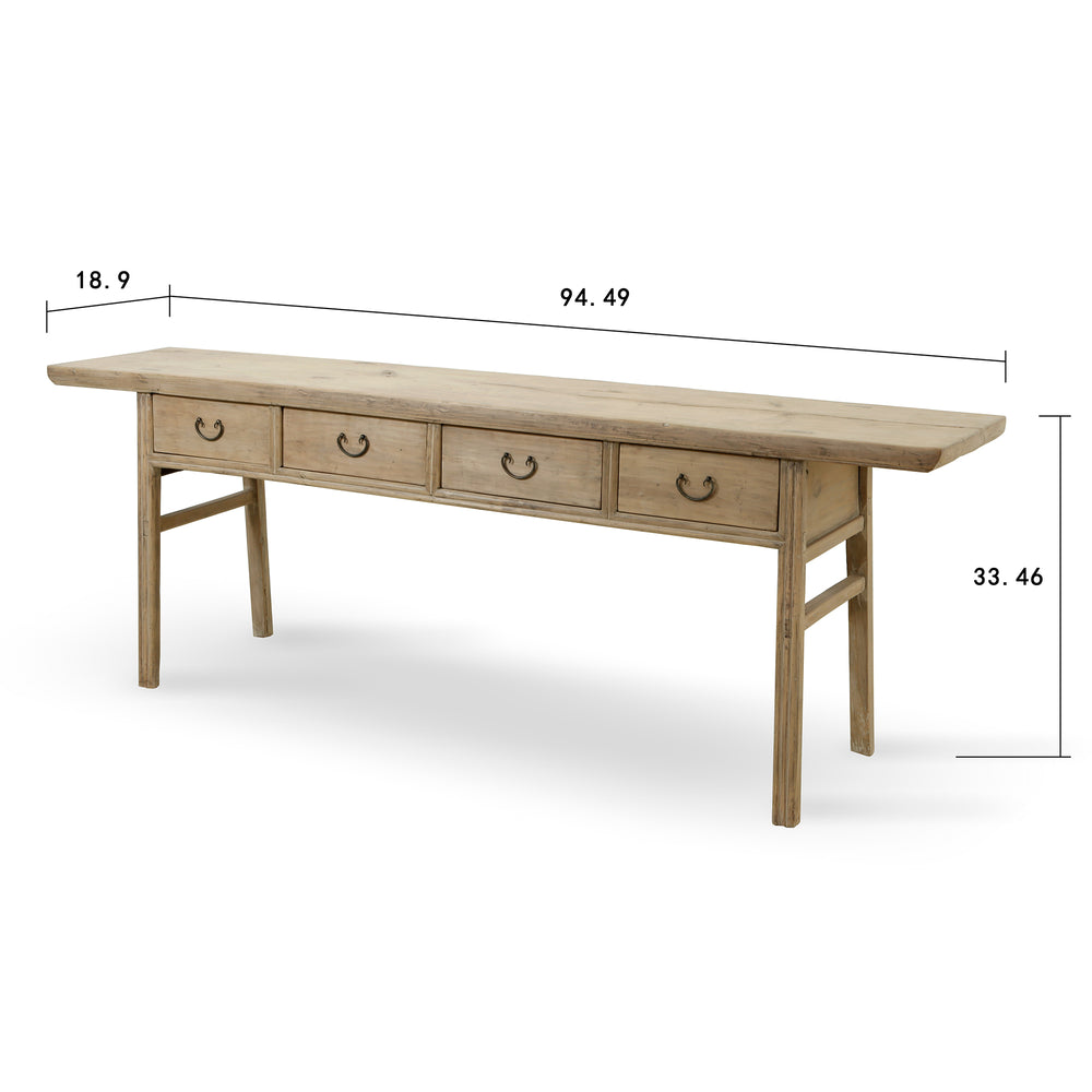 Lilys Vintage Console Table With Four Drawers Weathered Natural Large (Around 8Ft Size & Color Vary) 7011