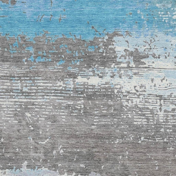 HomeRoots 5' X 8' Teal Gray Ivory Abstract Area Rug - Durable, Washable, UV Protected for Busy Homes & Style 701101