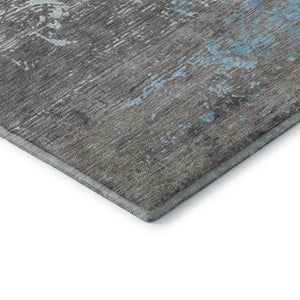 HomeRoots 8' Teal Gray & Ivory Abstract Washable Round Rug with UV Protection for Stylish Living Spaces 701102