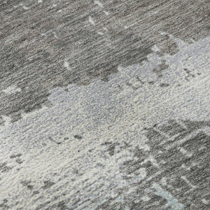 HomeRoots 8' Teal Gray & Ivory Abstract Washable Round Rug with UV Protection for Stylish Living Spaces 701102