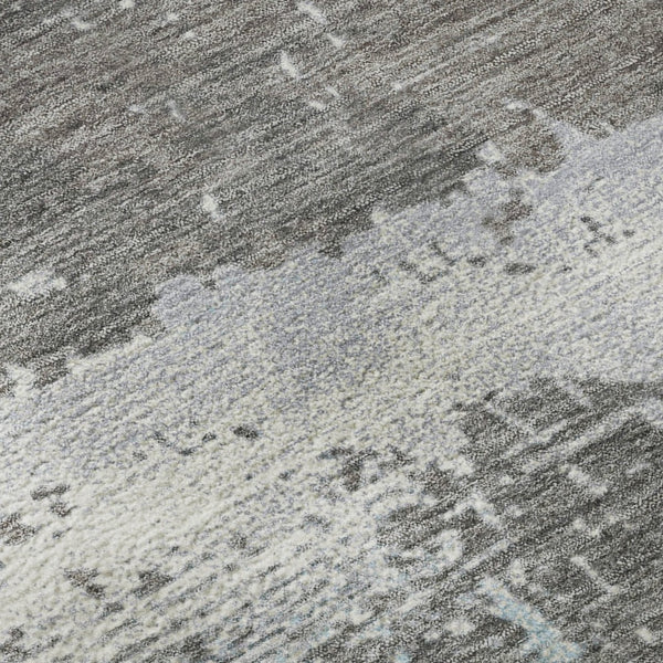 HomeRoots 8' Teal Gray & Ivory Abstract Washable Round Rug with UV Protection for Stylish Living Spaces 701102