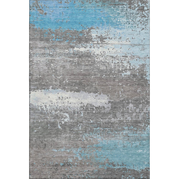 HomeRoots 8' X 10' Modern Teal Gray and Ivory Abstract Area Rug - Durable, Stain Resistant, UV Protected! 701103