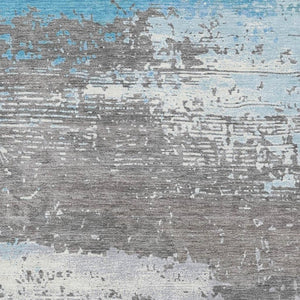 HomeRoots 9' X 12' Stylish Teal Gray Ivory Area Rug – Washable, UV Protected, Perfect for Family Spaces! 701104