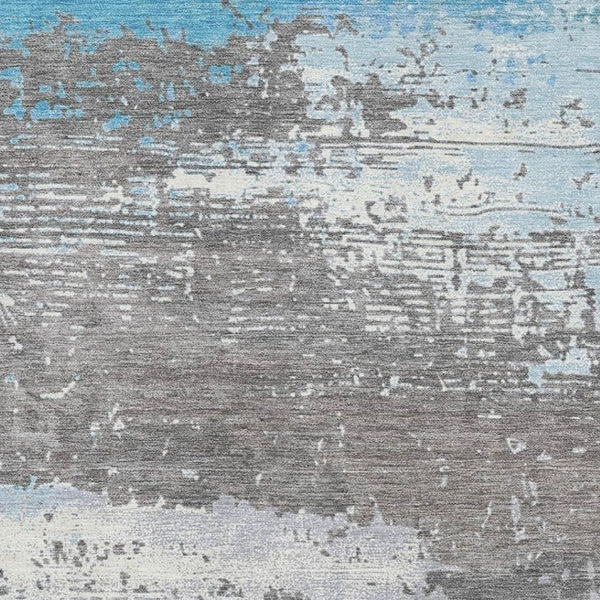 HomeRoots 9' X 12' Stylish Teal Gray Ivory Area Rug – Washable, UV Protected, Perfect for Family Spaces! 701104