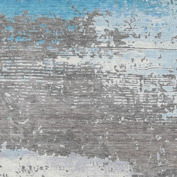 HomeRoots 10' X 14' Teal Gray Ivory Abstract Area Rug – Washable, UV Protected, Durable & Stylish for Homes 701105