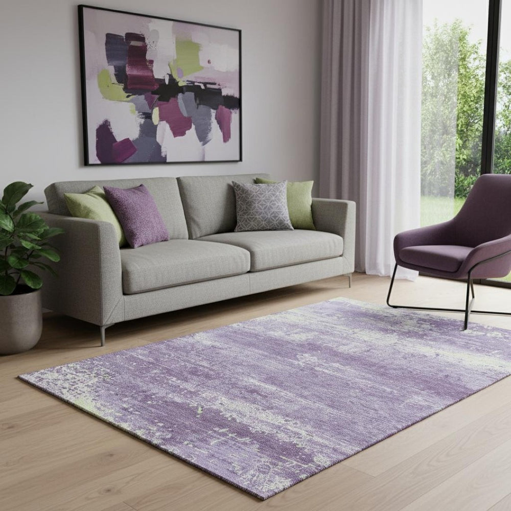 HomeRoots 5' X 8' Purple and Ivory Abstract Area Rug - Washable, UV Protected, Stain-Resistant, Non-Slip Design 701107