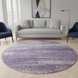 HomeRoots 8' Washable Purple & Ivory Abstract Round Rug - UV Protection, Stain Resistant, Perfect for High Traffic Spaces 701108