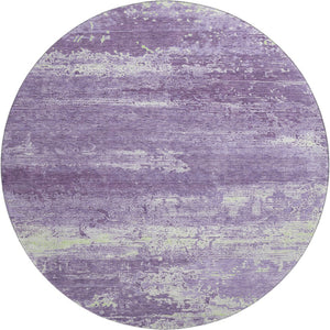 HomeRoots 8' Washable Purple & Ivory Abstract Round Rug - UV Protection, Stain Resistant, Perfect for High Traffic Spaces 701108