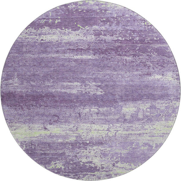 HomeRoots 8' Washable Purple & Ivory Abstract Round Rug - UV Protection, Stain Resistant, Perfect for High Traffic Spaces 701108