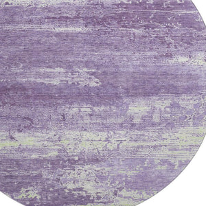 HomeRoots 8' Washable Purple & Ivory Abstract Round Rug - UV Protection, Stain Resistant, Perfect for High Traffic Spaces 701108