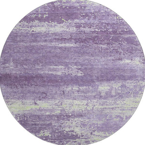 HomeRoots 8' Washable Purple & Ivory Abstract Round Rug - UV Protection, Stain Resistant, Perfect for High Traffic Spaces 701108