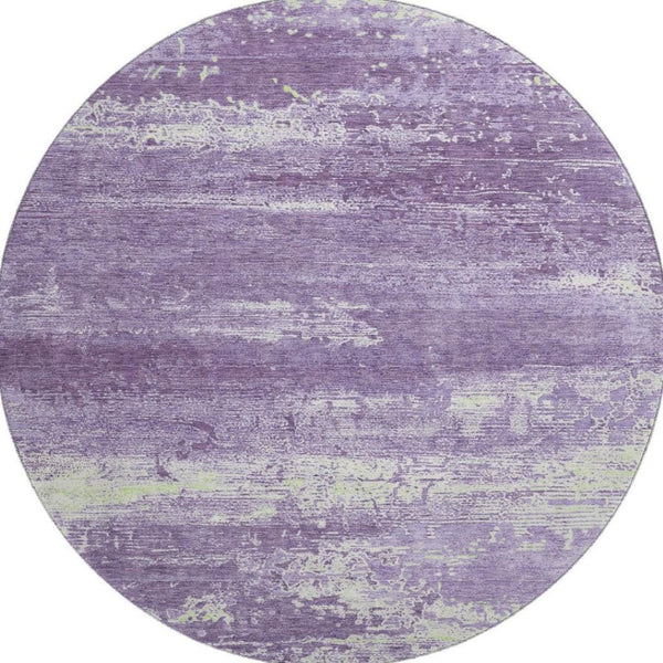 HomeRoots 8' Washable Purple & Ivory Abstract Round Rug - UV Protection, Stain Resistant, Perfect for High Traffic Spaces 701108
