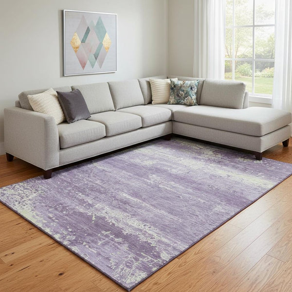 HomeRoots 8' X 10' Purple And Ivory Abstract Area Rug – Stylish, Washable, UV-Protected, and Stain Resistant! 701109