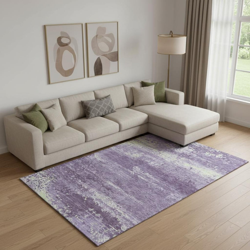 HomeRoots 9' X 12' Purple And Ivory Abstract Area Rug – Stain Resistant, UV Protected, Perfect for Busy Homes! 701110