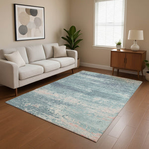 HomeRoots 5' X 8' Teal and Ivory Abstract Area Rug – Washable, UV Protected, Stain-Resistant for Busy Homes! 701113