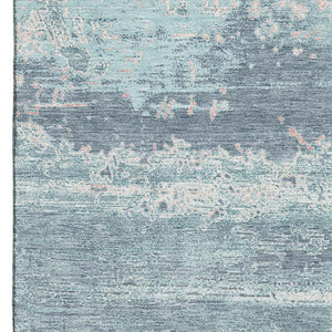 HomeRoots 5' X 8' Teal and Ivory Abstract Area Rug – Washable, UV Protected, Stain-Resistant for Busy Homes! 701113
