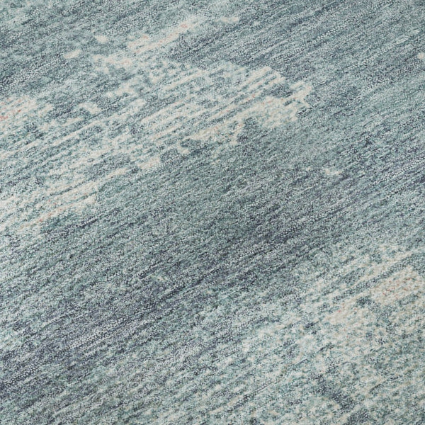 HomeRoots 8' Teal and Ivory Abstract Washable Round Rug - Durable, UV-Protected, Stylish for Any Space! 701114