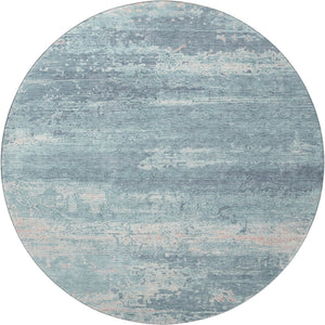 HomeRoots 8' Teal and Ivory Abstract Washable Round Rug - Durable, UV-Protected, Stylish for Any Space! 701114