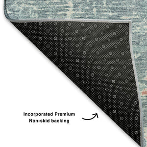 HomeRoots 8' X 10' Teal and Ivory Abstract Area Rug - Washable, UV Protected, Soft & Durable for Any Space 701115