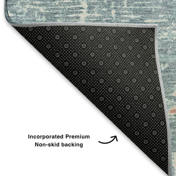 HomeRoots 8' X 10' Teal and Ivory Abstract Area Rug - Washable, UV Protected, Soft & Durable for Any Space 701115