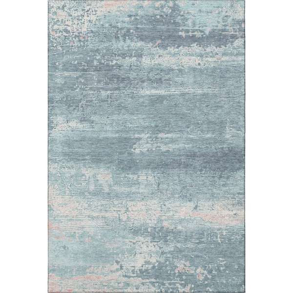 HomeRoots 8' X 10' Teal and Ivory Abstract Area Rug - Washable, UV Protected, Soft & Durable for Any Space 701115