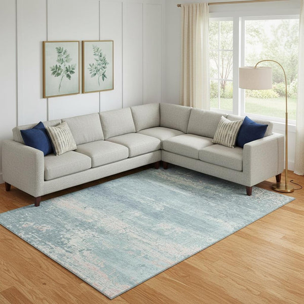 HomeRoots 9' X 12' Abstract Teal and Ivory Washable Area Rug - UV-Resistant, Durable, Family-Friendly Design! 701116