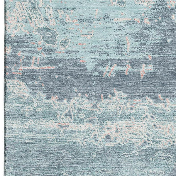 HomeRoots 9' X 12' Abstract Teal and Ivory Washable Area Rug - UV-Resistant, Durable, Family-Friendly Design! 701116