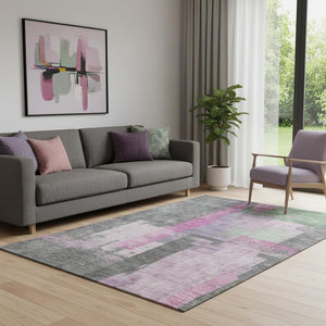 HomeRoots 5' X 8' Blush & Gray Abstract Washable Area Rug - Stylish, Durable, UV-Protected for Easy Care 701119