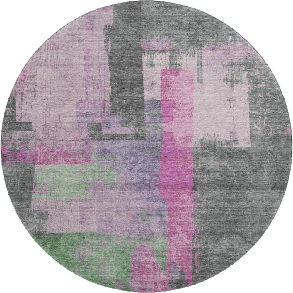 HomeRoots 8' Blush and Gray Abstract Round Rug - Washable, UV Protected, Stain-Resistant, Modern Design! 701120