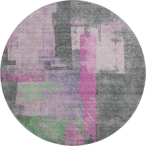 HomeRoots 8' Blush and Gray Abstract Round Rug - Washable, UV Protected, Stain-Resistant, Modern Design! 701120