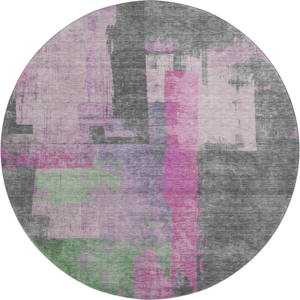 HomeRoots 8' Blush and Gray Abstract Round Rug - Washable, UV Protected, Stain-Resistant, Modern Design! 701120