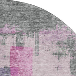 HomeRoots 8' Blush and Gray Abstract Round Rug - Washable, UV Protected, Stain-Resistant, Modern Design! 701120