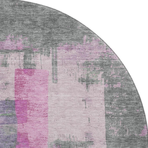 HomeRoots 8' Blush and Gray Abstract Round Rug - Washable, UV Protected, Stain-Resistant, Modern Design! 701120