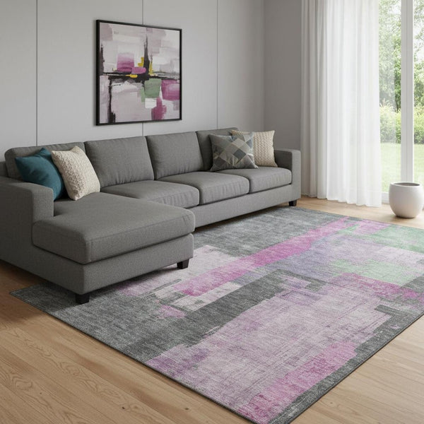 HomeRoots 8' X 10' Blush and Gray Abstract Washable Area Rug - Durable, UV-Protected, Soft & Stylish for Any Room 701121